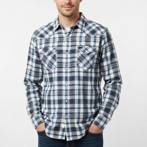 Ralph Lauren Denim & Supply White Blue Plaid Pearl Snap Western Style Shirt XL